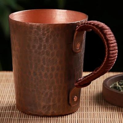 Vintage Kaffemugg i Ren Koppar, Hammarslagen Textur Flätat Handtag Frukostmula Mjölk Vattenkopp, Handgjord Te-tumbler Bordsservis
