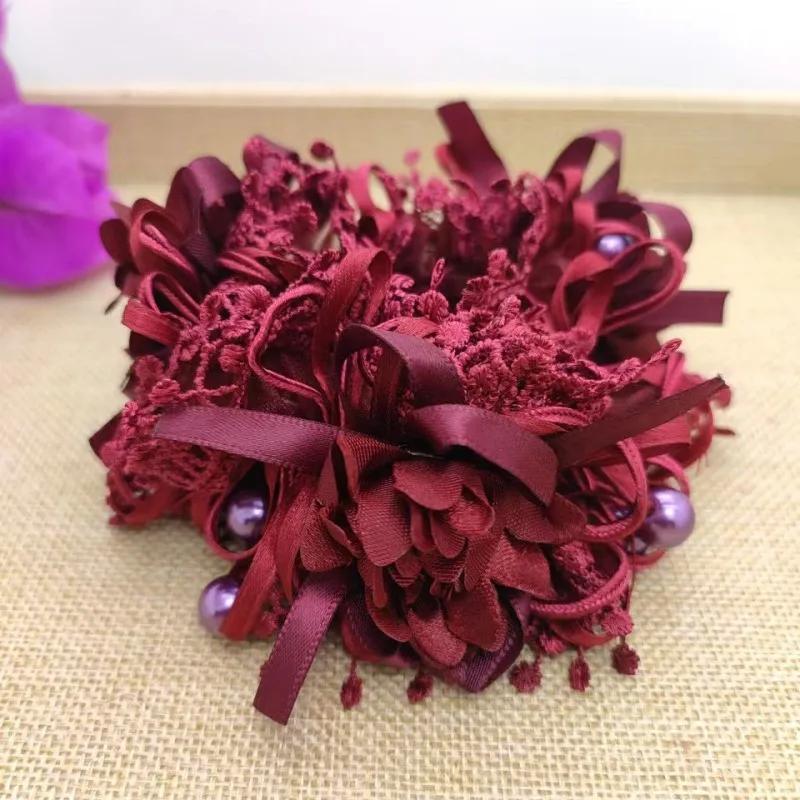 

Кружевная резинка для волос в корейском стиле с большим цветком, резинка для волос в виде толстой кишки для прически пучок, резинки для волос, товары для девочек, резинки для волос