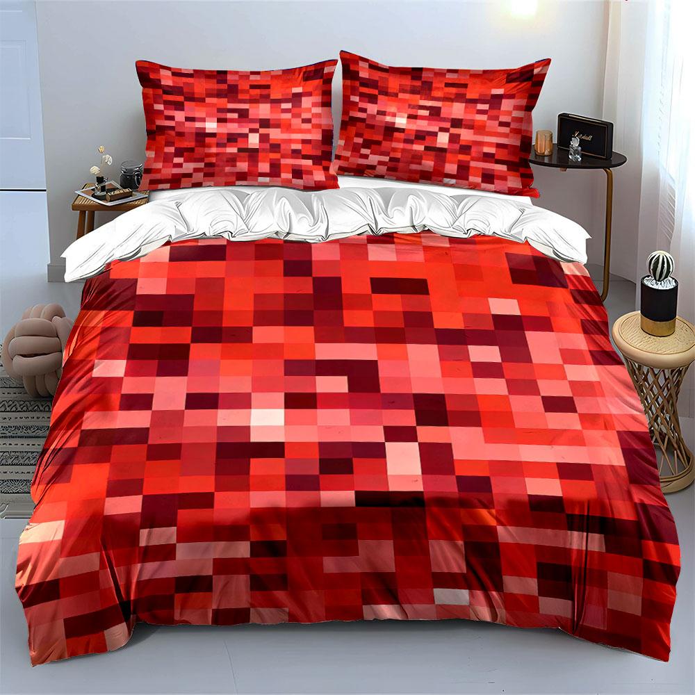 Rotes pixeliges Quadratmuster. Bettwäsche-Sets Bettbezug-Sets Bettbezüge Kissenbezüge(1 * Bettbezug 2 * Kissenbezüge ohne Bettdecke)