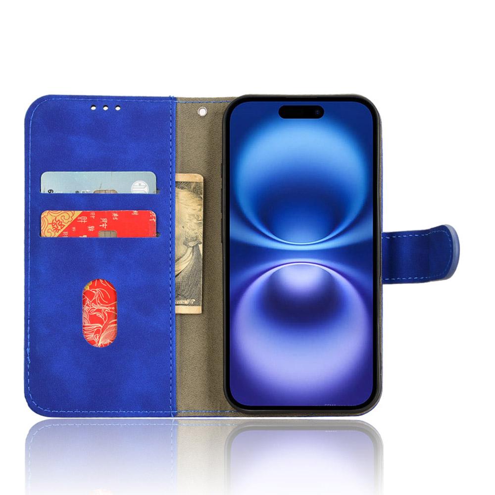 For iPhone 16 Plus Leather Case Skin-Feel Anti-Drop Wallet Flip Phone Cover