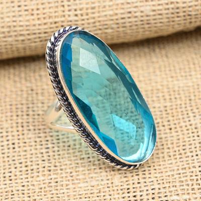 Erstaunlicher blauer Topas-Edelstein, handgefertigter Ringschmuck aus 925er Sterlingsilber