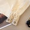 women jacquard satin blouse round neck button detail long sleeve embroidered cuffs casual loose fit top