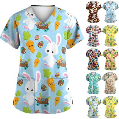 Women's Valentine's Day Printed Loose V-Neck Pocket Short Sleeve Uniform  Uniform