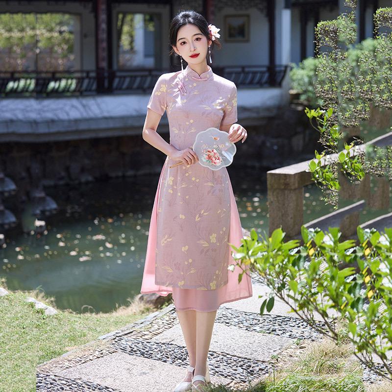 Purple thin Aodai national style new Chinese cheongsam improved young new women s retro dress summer S
