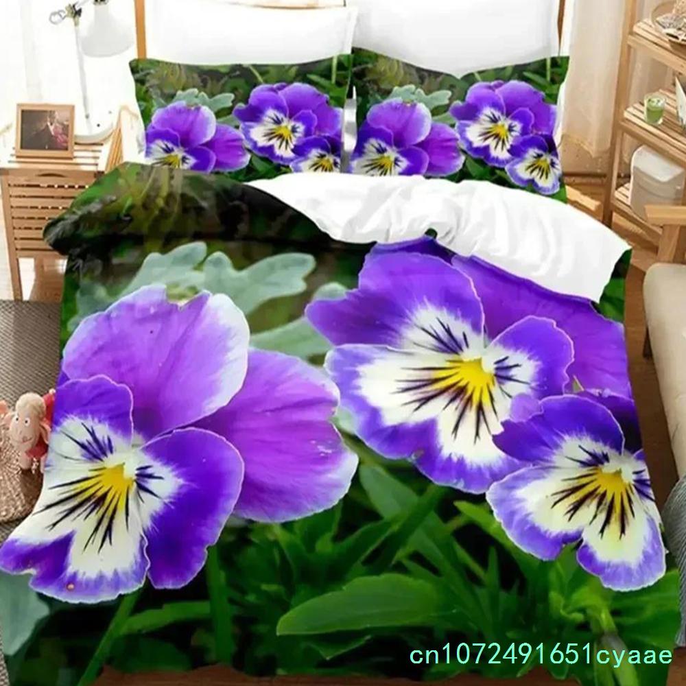 Lila Blumen Königin Bettwäsche Set Für Schlafzimmer Weich Modern Bettüberwürfe Bequem Kinder Bettbezug Steppdeckenbezug Und Kissenbezug