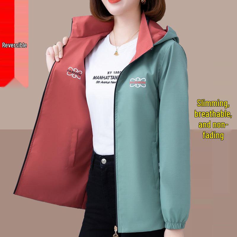 

Весенний двусторонний короткий тренч 2025 года для женщин среднего возраста - Приталенная куртка, скрывающая живот 2XL