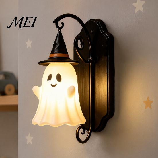 Halloween Home Decor Cute Ghost Wall Light, Wizard Hat Lamp, Decorative Light Mount Lamp for Hallway Entrance Bedroom Warm White Mounted