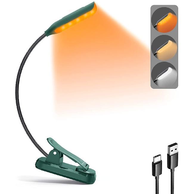

Glocusent Book Light Rechargeable 10 LED Amber Clip-on Reading Light EyeCare Warm Reading