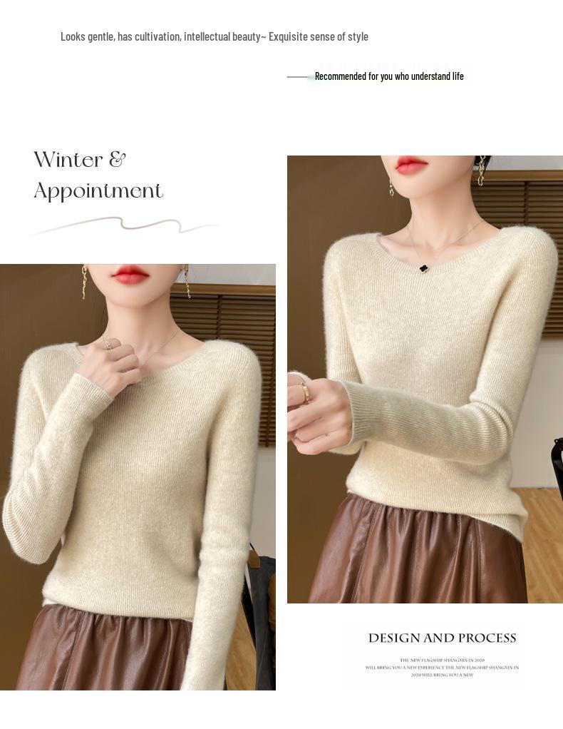 Retro Four-Thread Knit Sweater - Women's Round Neck Top for Autumn/Winter