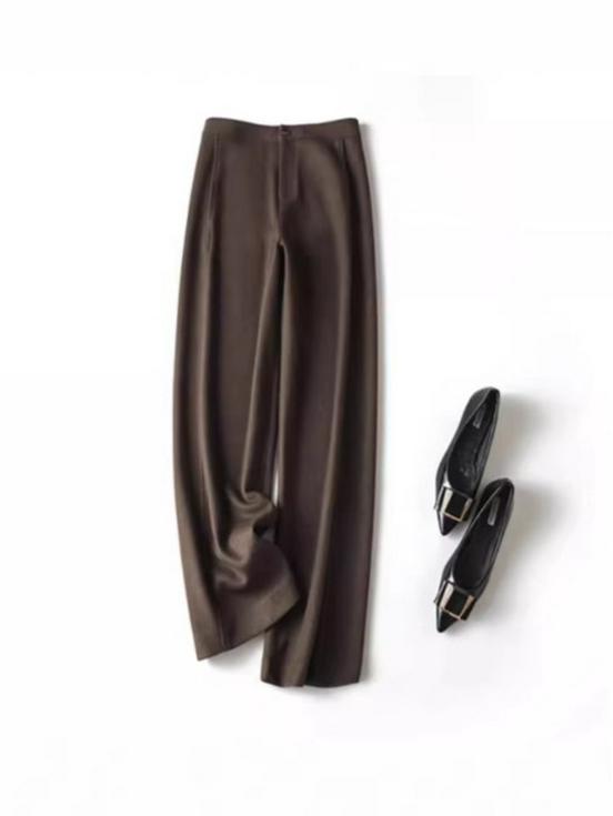 Women's High-Waist Wool Tweed Trousers - Versatile, Thick, Anti-Wrinkle, Drape, Straight Fit for Autumn/Winter