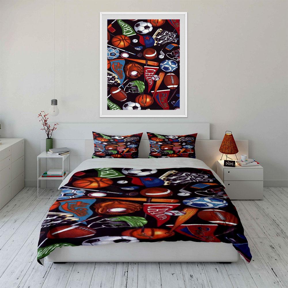 Various sports equipment motifs. Bedding sets Duvet cover sets Duvet covers Pillowcases(1*Duvet Cover 2*Pillowcases without duvet insert)