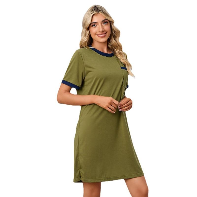 Velké dámské nové jednobarevné tričko s krátkým rukávem, pyžamové šaty s kulatým výstřihem