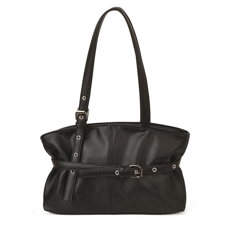 Женская сумка-тоут из искусственной кожи с деталью-ремнем Модная наплечная сумка Повседневная чёрный 1790₽