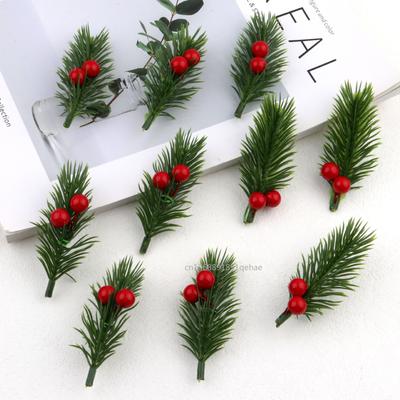 20/5pcs Christmas Red Berry Pine Cone Holly Branches Artificial Pine Needles Xmas Tree Ornament Home Decoration DIY Wreath Gift