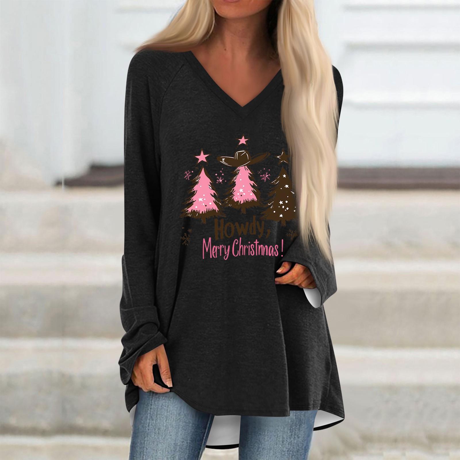 

Женская повседневная длинная свободная футболка с длинными рукавами и v-образным вырезом с цветочным принтом L чёрный