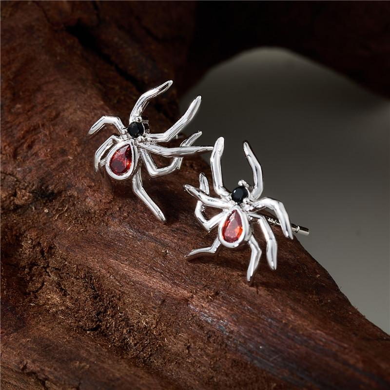 Arvaleff 925 Sterling Silver Halloween Spider Stud Earrings 14K Silver Plated.