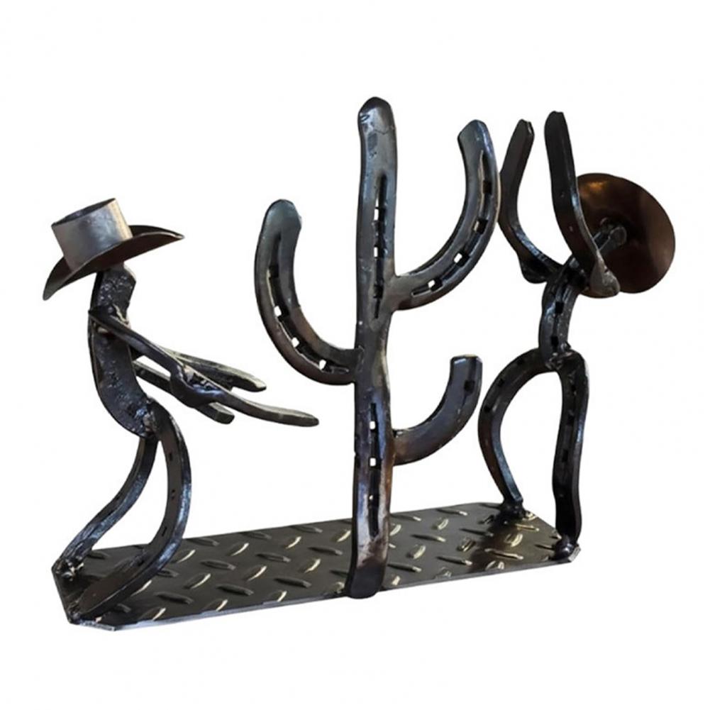 Rock Stable Wine Holder Western Cowboy Cactus Wine Bottle Rack with Glass Holder Rustic Tabletop Wine Stand Decorative for Home