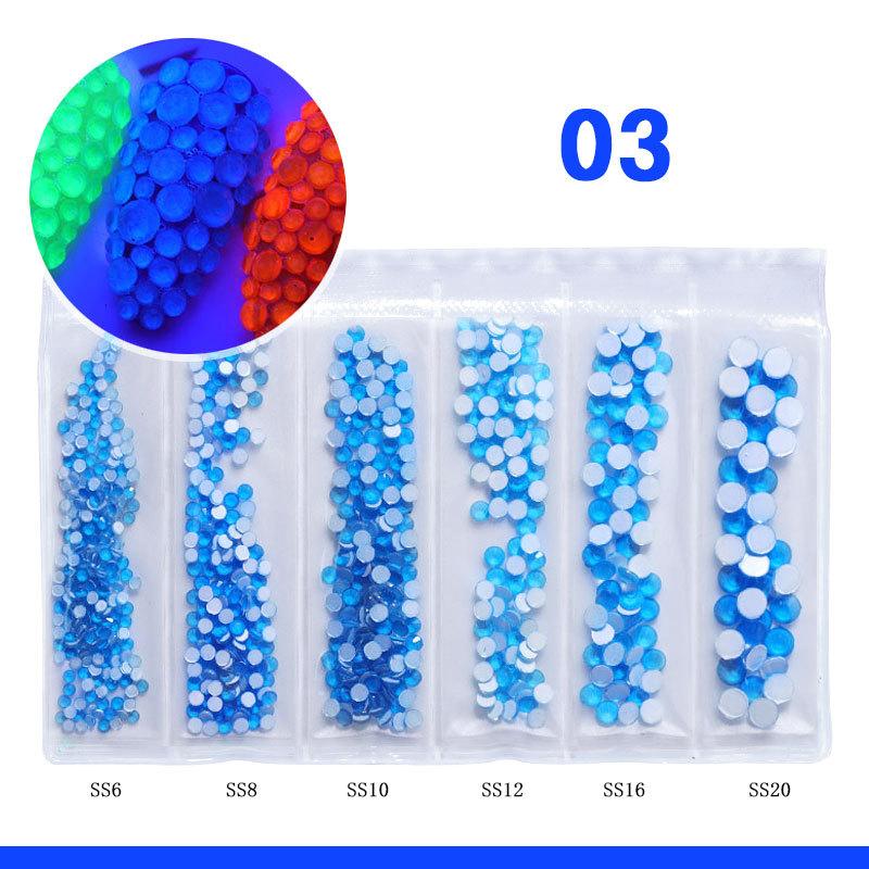 

6 сіток Флуоресцентні стрази Неоновий декор Дорогоцінні камені Різного розміру Нейл-арт 3D Diamond Crystal Nails DIY Декорації синій