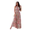 Summer Beach Dress Sexy Bohemian-style Printed Backless Suspender Long Dress for Women