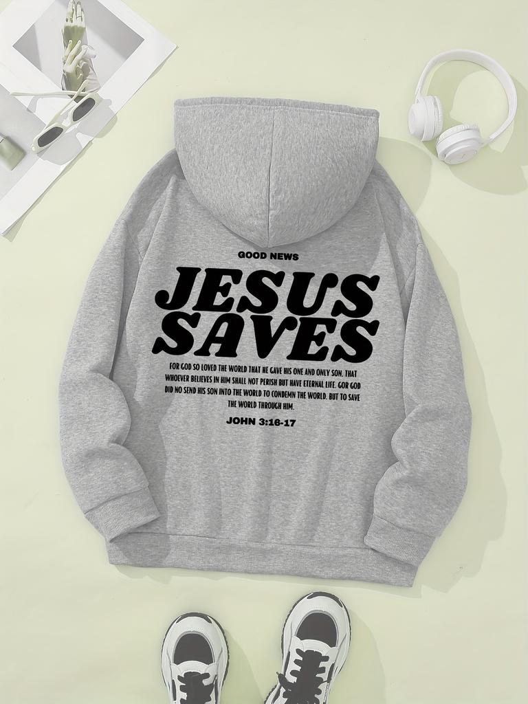 Stylish Jesus Saves Letter Print Hoodie Fashion Hoodies with Casual Long Sleeve Drawstring and Pocket Comfortable and Stylish