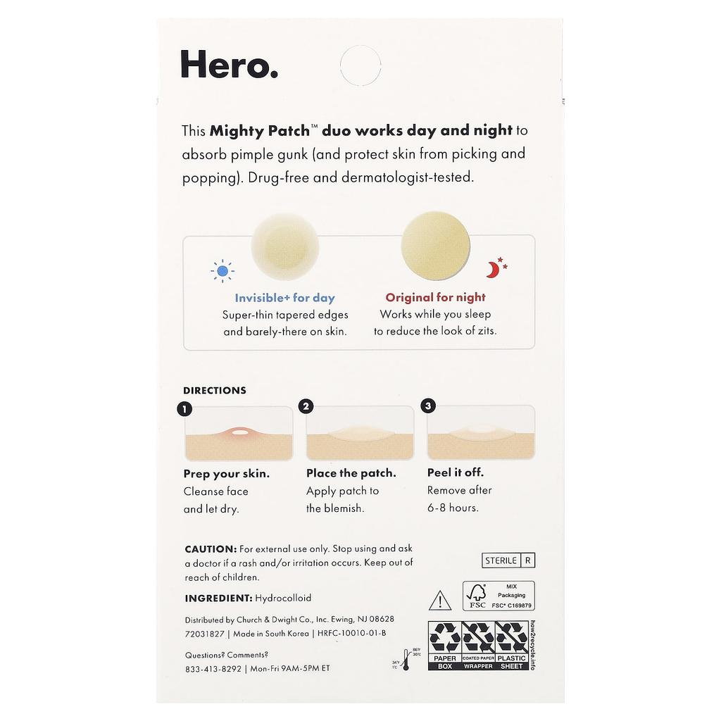 Hero Cosmetics, Mighty Patch™, Day + Night, Hydrocolloid Patches, 36-Count