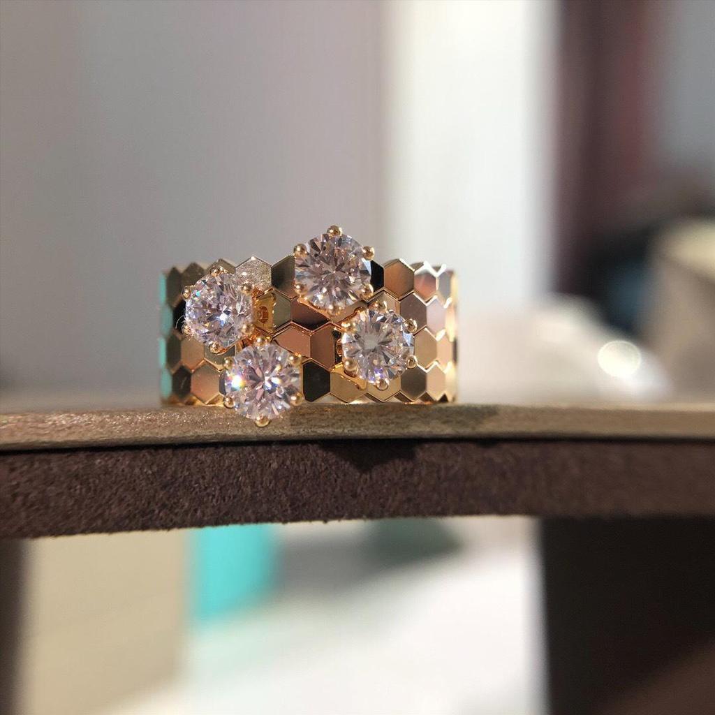 Rose Gold Honeycomb Diamond Ring - Stackable, Full & Half Diamond Design for Women