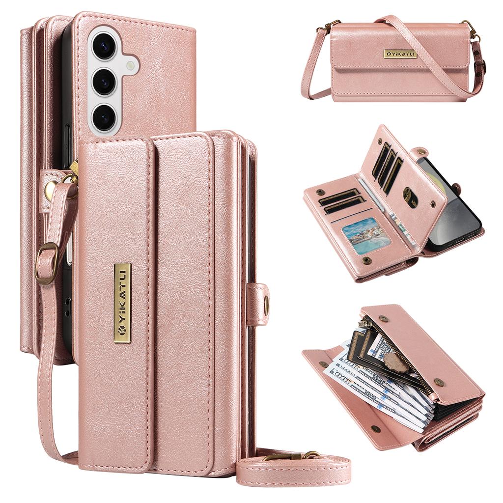For Samsung Galaxy S25/Galaxy S24 Case YIKATU YK-008 Zipper Wallet Leather Phone Cover with Shoulder Strap