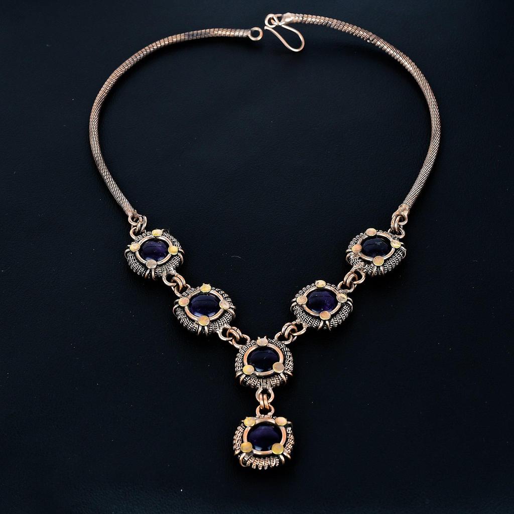 Amethyst Necklace, 999 Copper Wire Wrapped Adjustable Chain Necklace. Gift For Women Handmade Necklace Gemstone Jewelry