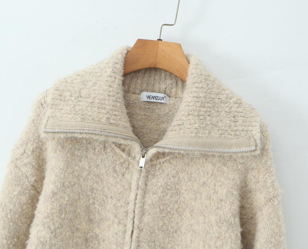 European Style 2025 Women's Double Zipper Lapel Knit Cardigan