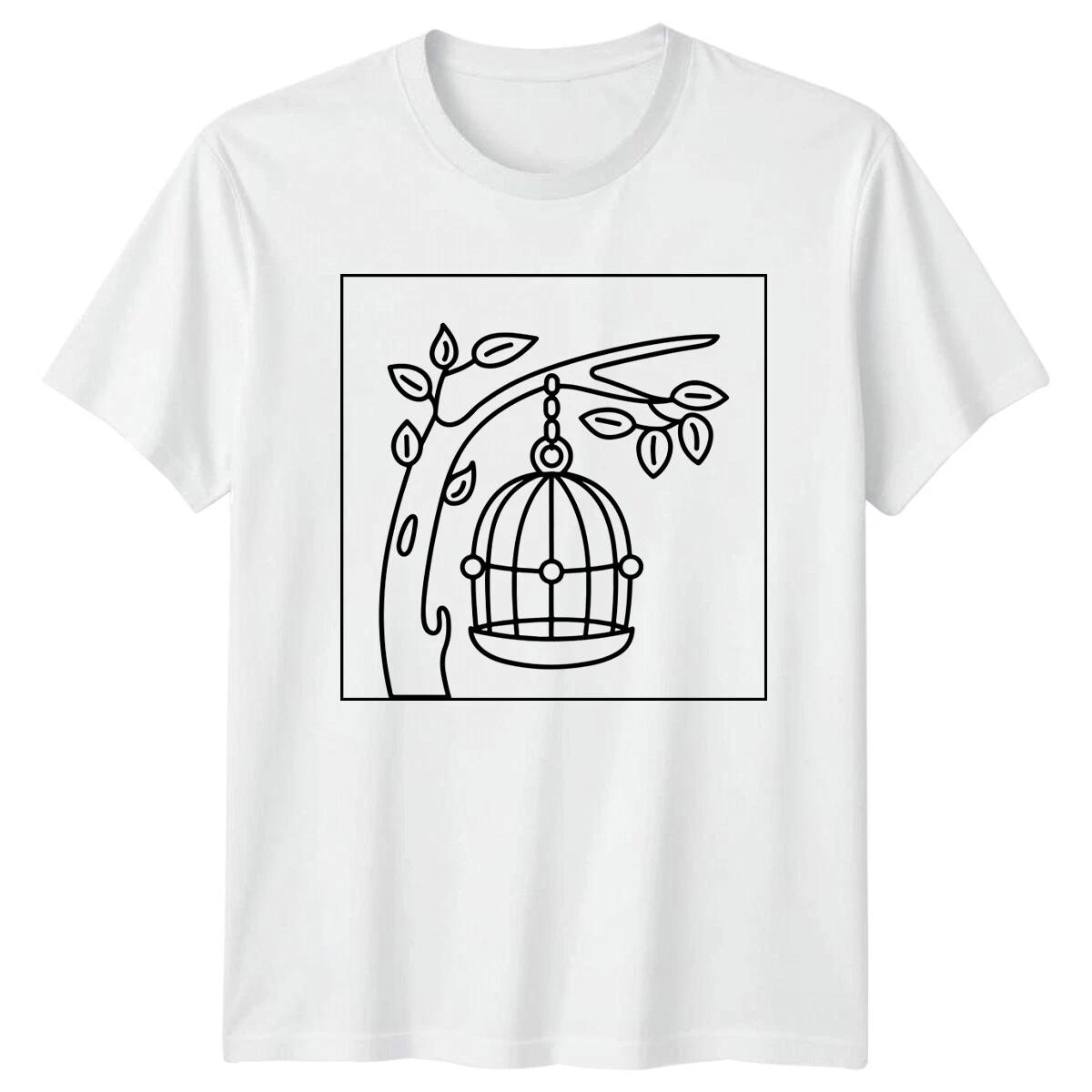 Birdcage Hanging From Branch Animals Mens T-Shirt Womens Tee Graphic Top XL