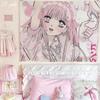 1Pc Pink Anime Lolita Girl Tapestry, Cute Manga Wall Hanging, Polyester 2D Print, Kawaii Room Decor For Bedroom, Gift For Anime