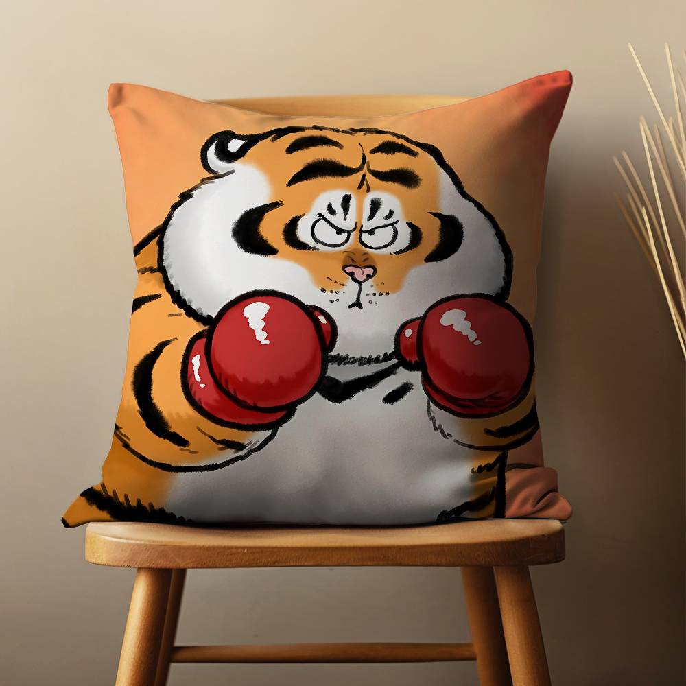 Funny Cute Cartoon Tiger Throw Pillow Case For 45*45cm,55*55cm,30*30cm For Home Bedroom Decoration And Protector