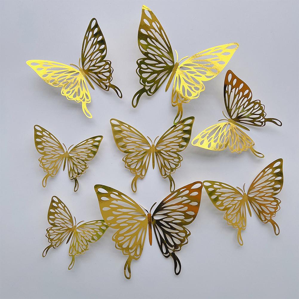 12Pcs Butterfly Wall Decor Gold Colorful 3D Butterfly Wall Stickers Self-stick Wall Decal For Wedding Birthday Party Wall Decor
