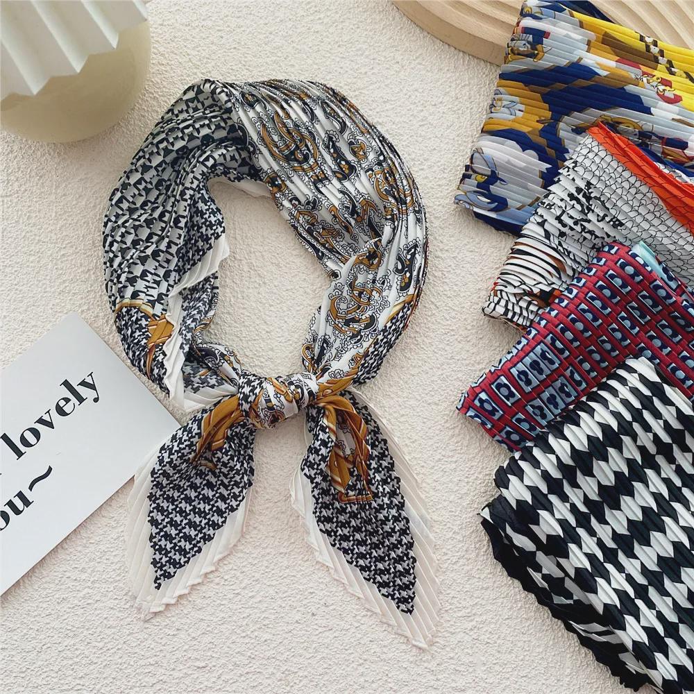 Spring 70 Pleated Small Silk Scarf: Versatile, Decorative Korean-Style Accessory for Professional Women