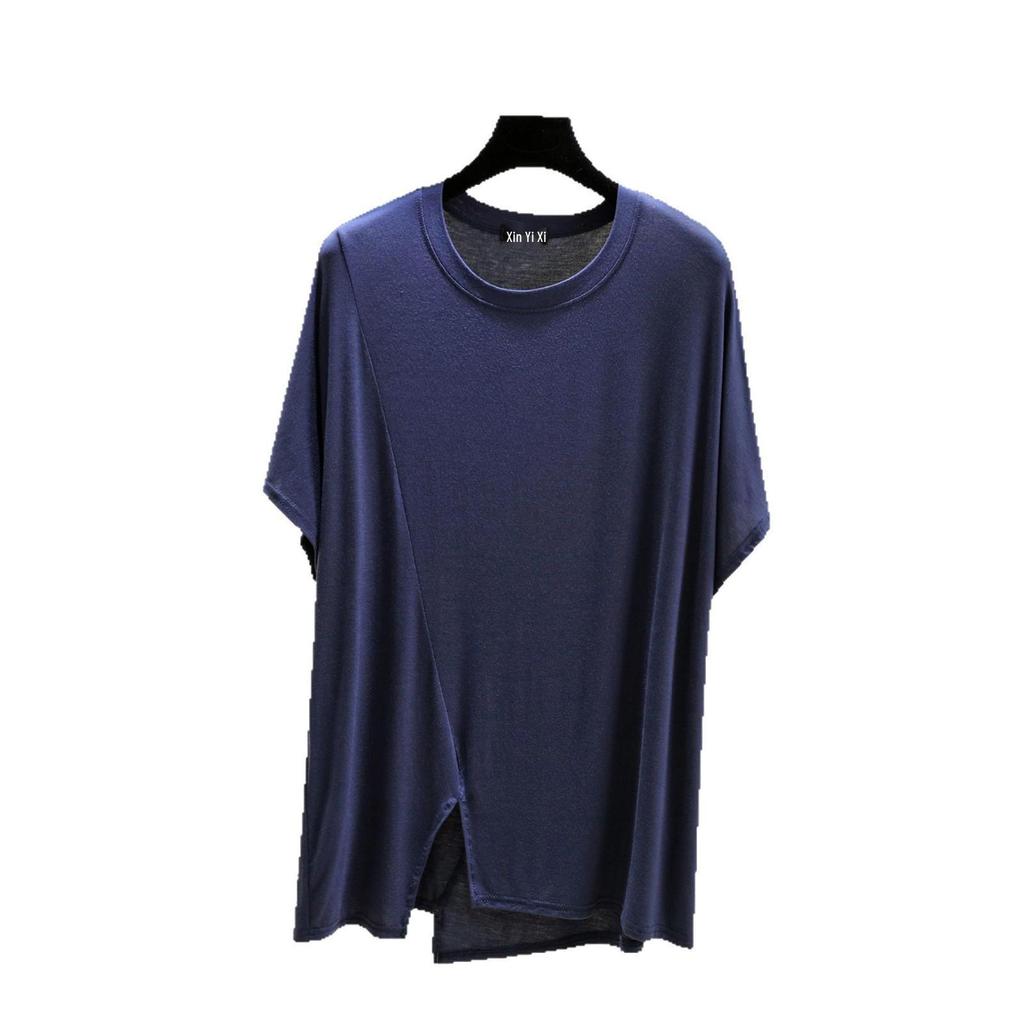 Korean Style Women's Loose Fit Modal Short Sleeve Round Neck T-shirt