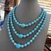Large And Small Beads Turquoise Long Three-Layer Stacked Necklace Temperament Intellectual Necklace Long String Round Beads Natural Stone Necklace