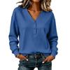 Women's Casual Long Sleeve Pullover Sweatshirt with V-Neck and Button, Loose Fit
