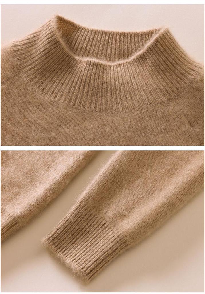 Women's 100% Pure Cashmere Soft Knit Sweater, Half-High Neck, Loose, Skin-Friendly, Slimming Base Layer