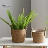 Natural Fiber Plant Containers Woven Seagrass Pot with Handle, Built-in Plastic Film Lining Eco-friendly Home Organizers Storage Basket, Rattan Flower