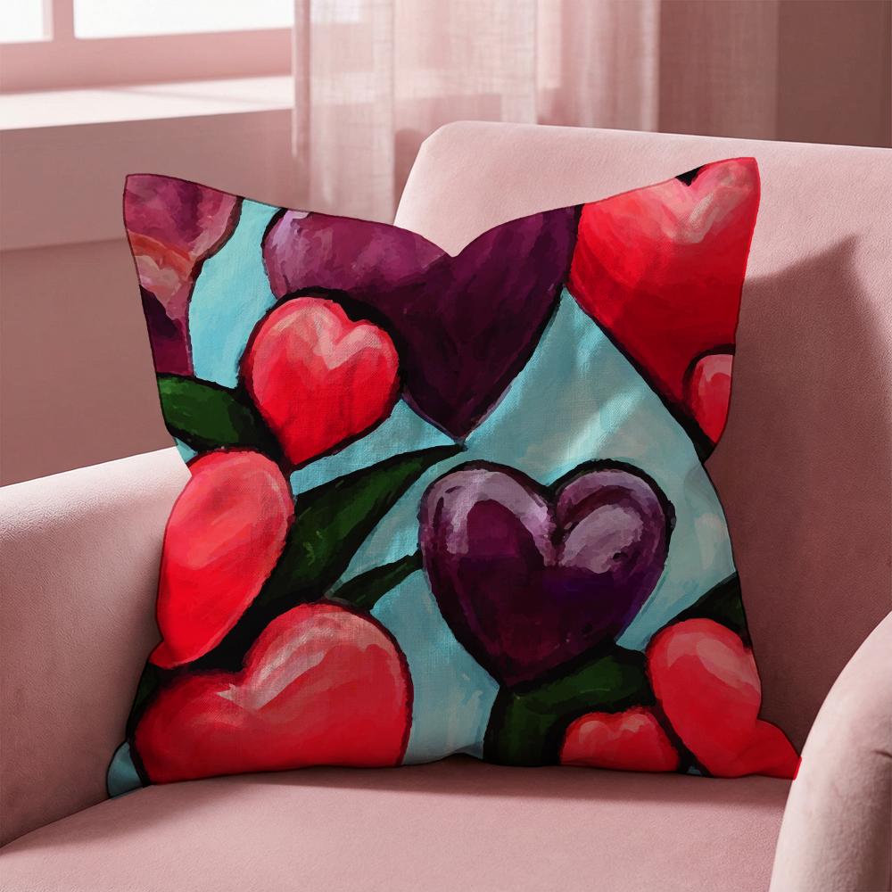 Valentine Red Heart Cushion Cover Multi-Scene Pillow Cover for Home & Car - Reversible, Soft & Durable for Daily Use