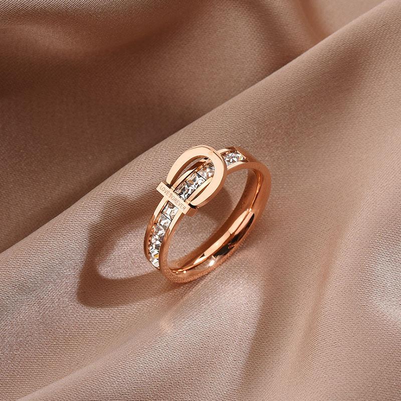 Titanium Steel Ring Rose Gold Zircon Couple Open Adjustable Finger Ring Fashion Jewelry