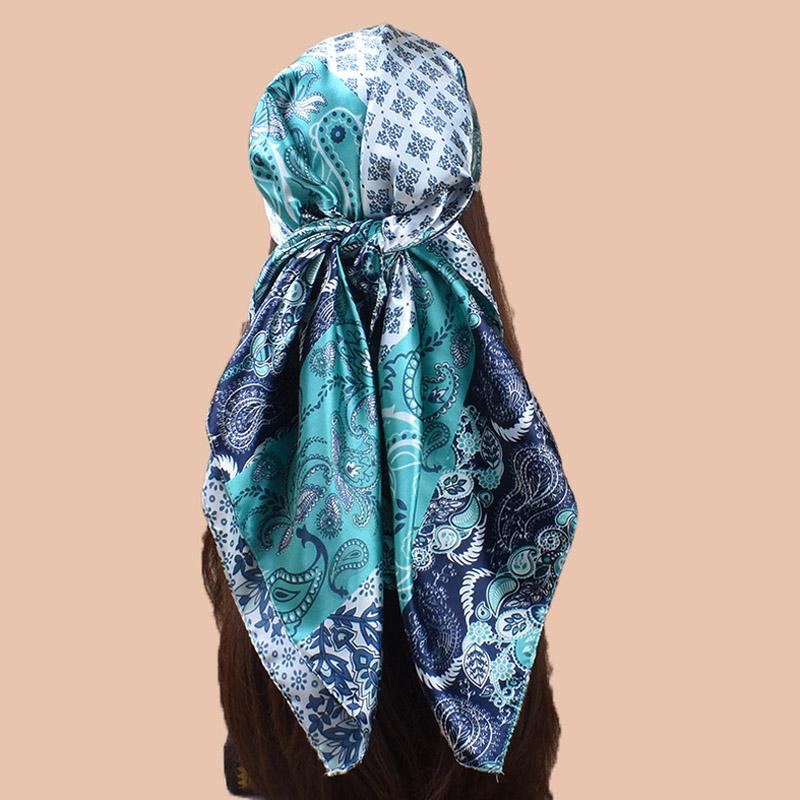 High Quality Silk Scarf Scarf Top Headwraps Women Four Seasons Hair Scarves Hijab Foulard Luxe Bandana Femme Headscarf 90*90Cm