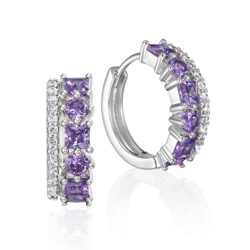 

Подарунок з Нью-Йорка Сережки-кільця для платиново-фіолетового срібла для жінок, з покриттям, аметист, колір, камінь народження, 925, гіпоалергенні, бренд, платиновий