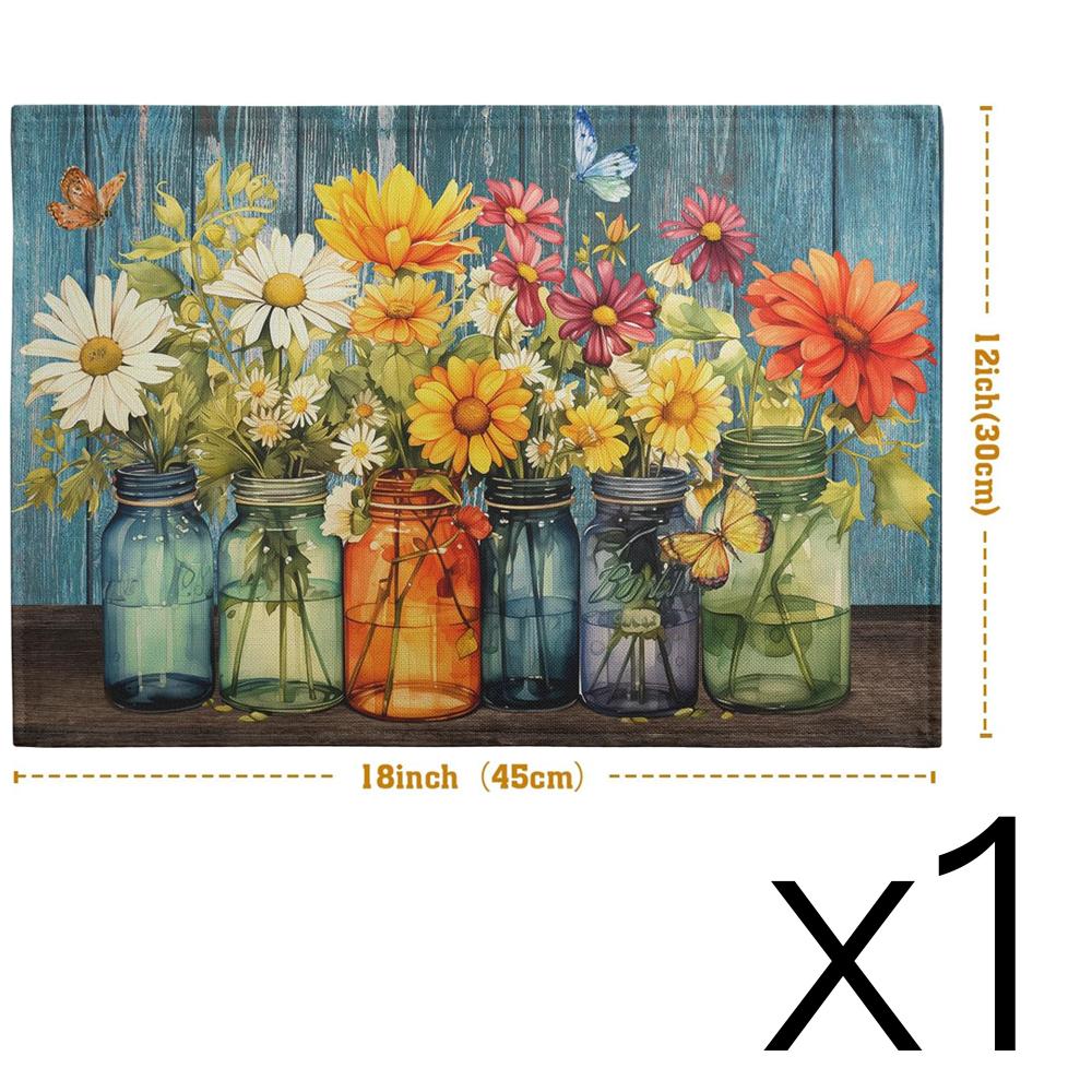 Rustic Daisy Placemats Vintage Flower Vases Wood Grain Linen Table Mats 30x45cm Summer Floral Wooden Board Farmhouse Washable