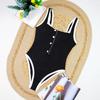European & American Plus Size Women's Black and White Colorblock One-Piece Swimsuit - Sexy Cross-Border Triangle Bikini.