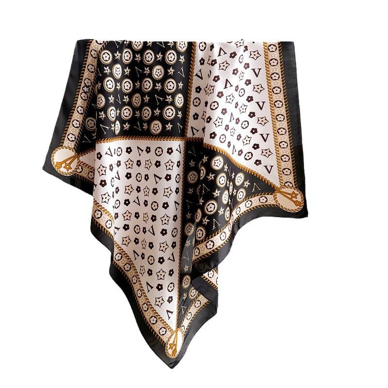 New European and American small square scarf simulation silk scarf headscarf women's spring and summer scarf printed neck protection scarf professi
