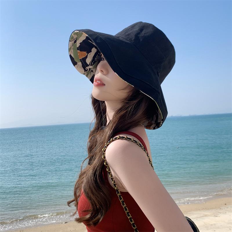 Double-sided fisherman's hat, children's outdoor sunscreen hat, European and American summer cotton large edge printing pot hat, casual sun hat