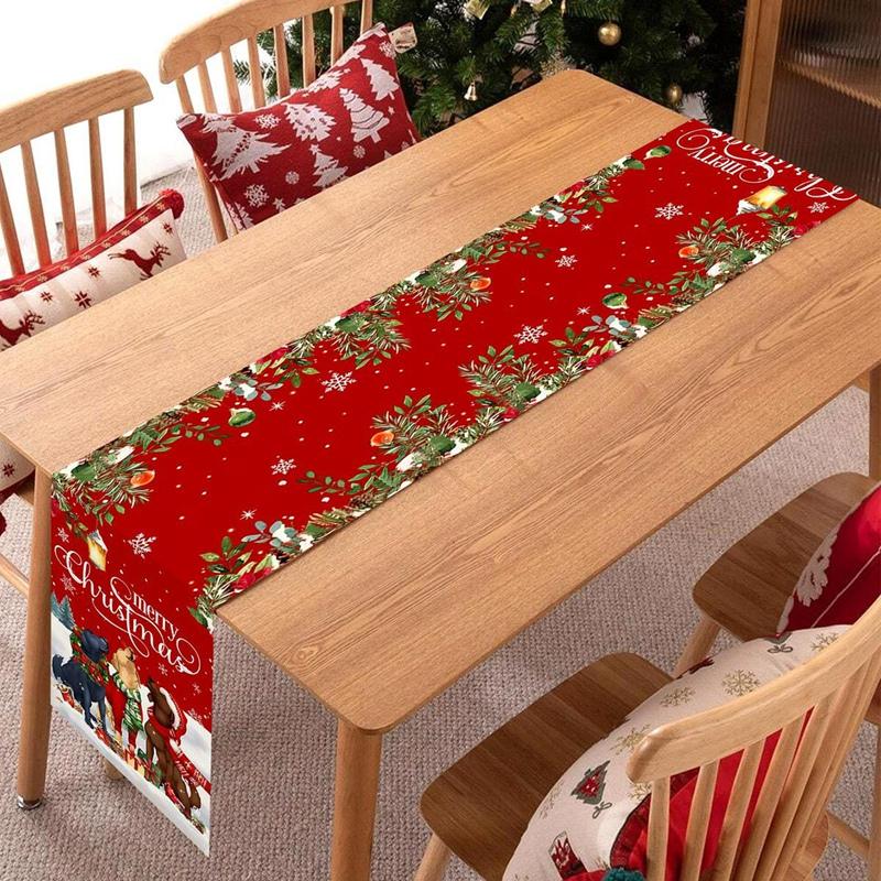 Christmas Table Runner Christmas Decorations Cute Cartoon Santa Claus Gingerbread Man Table Cover Xmas Table Accessories Navidad