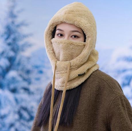Hats Winter men's and women's warm hats, snow-proof hats, scarves, masks, one-piece plush hats, cotton velvet cycling hats