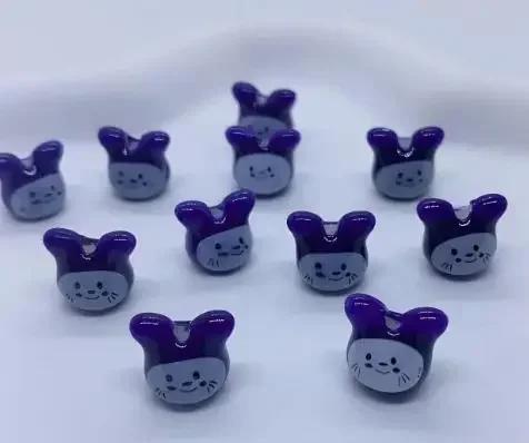 DW19 10PCS 12mm Cute Mini Cartoon Rabbit Beads Spacer Beads Charm Jewelry Making DIY Bracelet Necklace Material Accessories